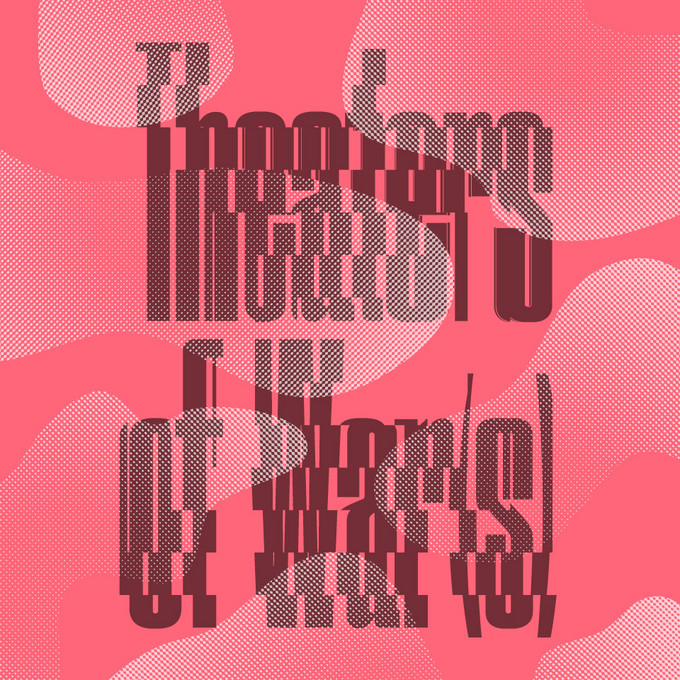 Verzerrter Schriftzug Theaters of Wars auf rosa Hintergrund